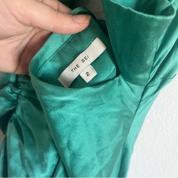 The Sei Cut Out Ruched Silk Midi Dress in Jade Size: 2 - Picture 9 of 16